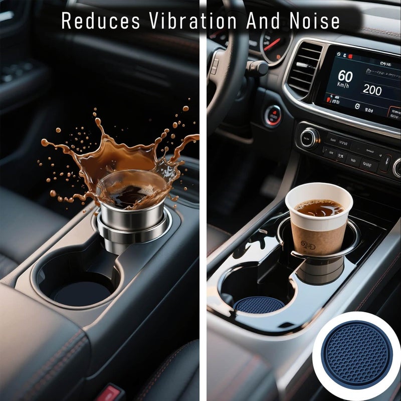 KULOLO Car Cup Holder Coaster 4 Pack - Non Slip & Shockproof,Flexible PVC Rubber Insert for Car/Truck/SUV/Van (2.75"x0.2") Universal Fit Auto Cup Holders Accessories for Women and Man (Navy Blue) - Image 5
